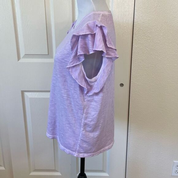 Veronica Beard Akeela Flutter Sleeve T-shirt Heathered Lavender Size Large - Picture 2 of 10